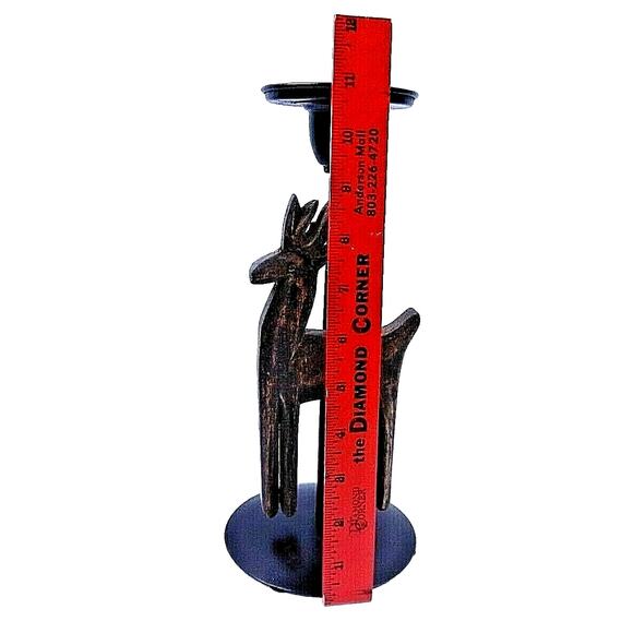 Christmas Reindeer Candle Holder Metal & Wood Rustic Mission 11" for Pillar - Picture 5 of 7
